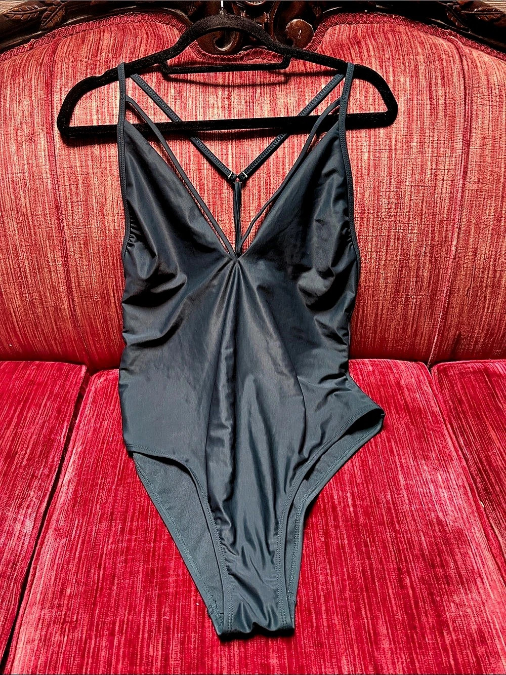 xhiliration Lace-Up One-Piece Swimsuit in Black XL Like New